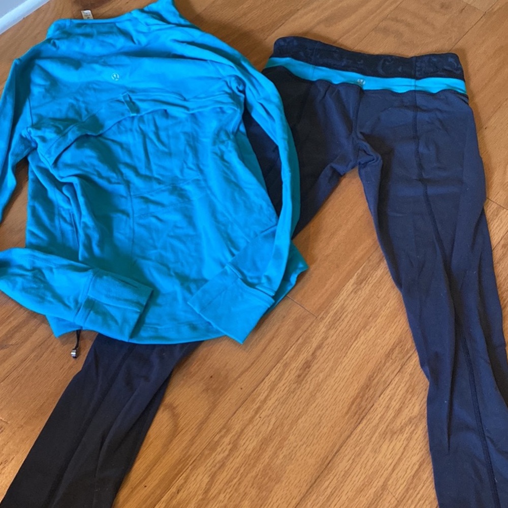Turquoise zip up and pants set